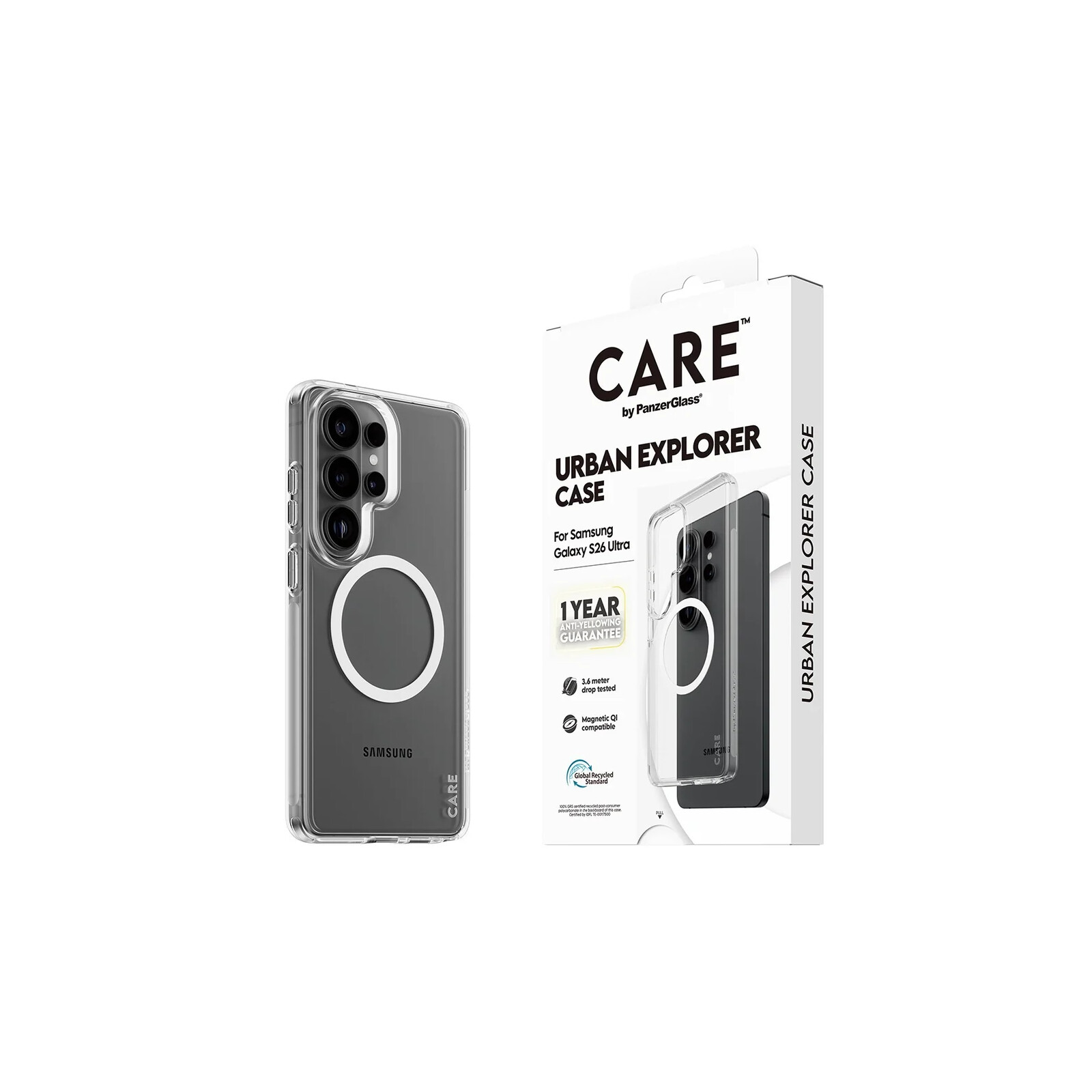 PanzerGlass Care Case Clear w.White Qi Samsung Galaxy S26 Ultra