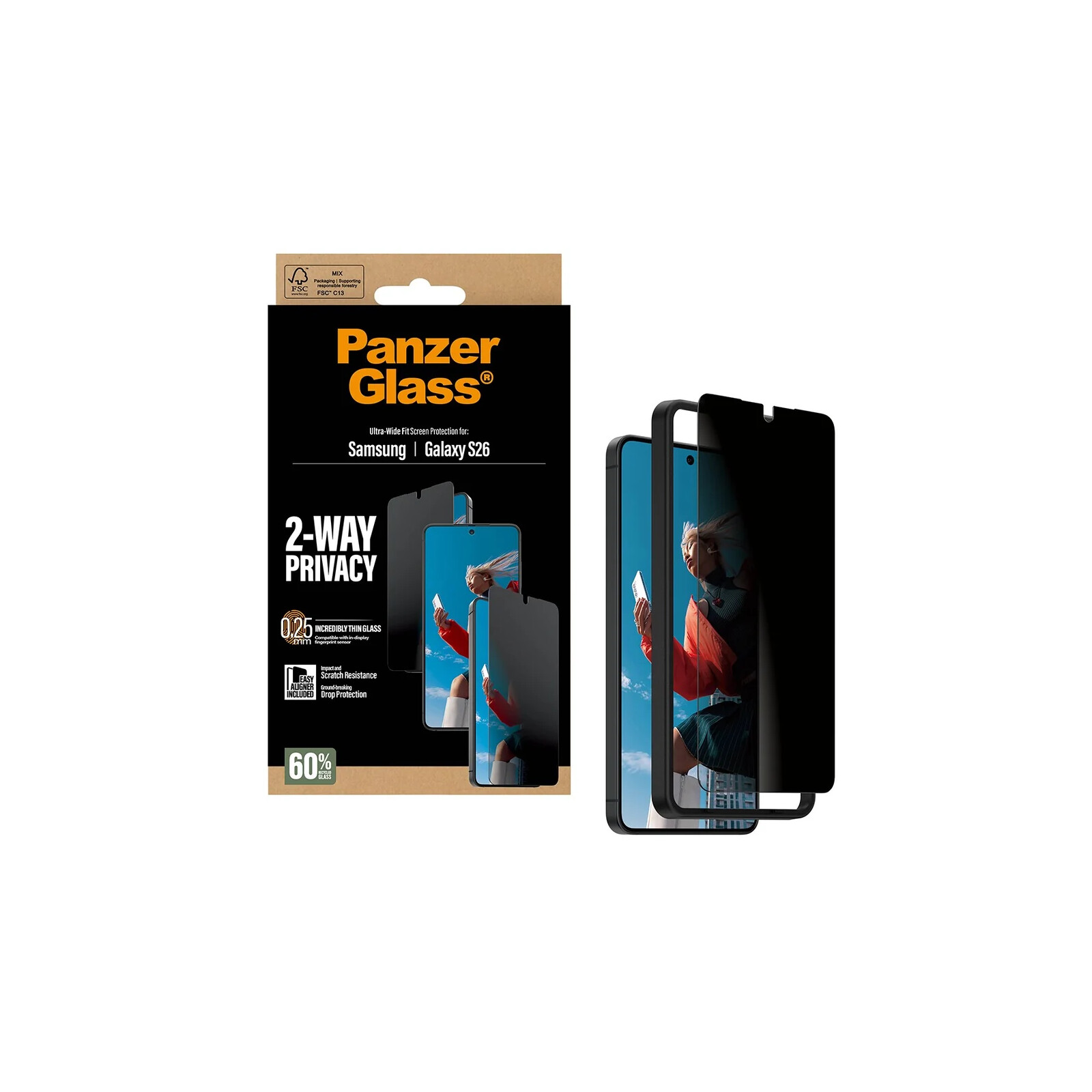 PanzerGlass Glas 2-Way Privacy Samsung Galaxy S26 Ultra-Wide-Fit