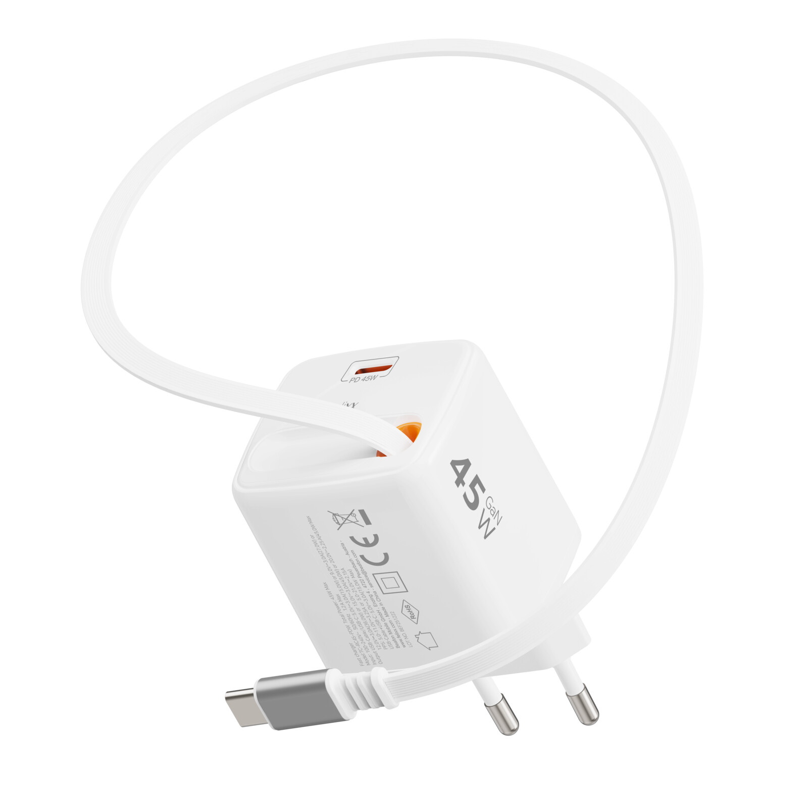 Felixx 45W Retractable Cable GaN Travel Charger Wei&szlig;
