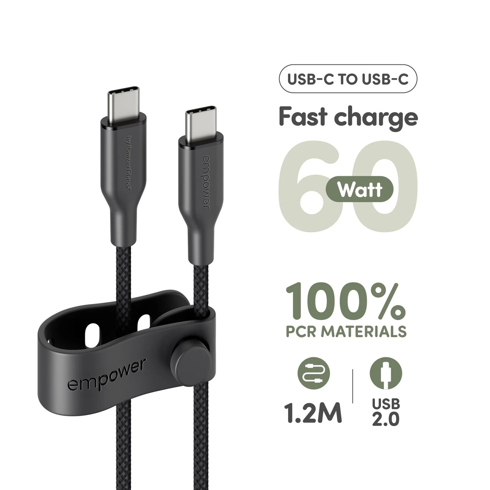 Emporia by PanzerGlass 60W USB-C/USB-C USB 2.0 1,2M Black