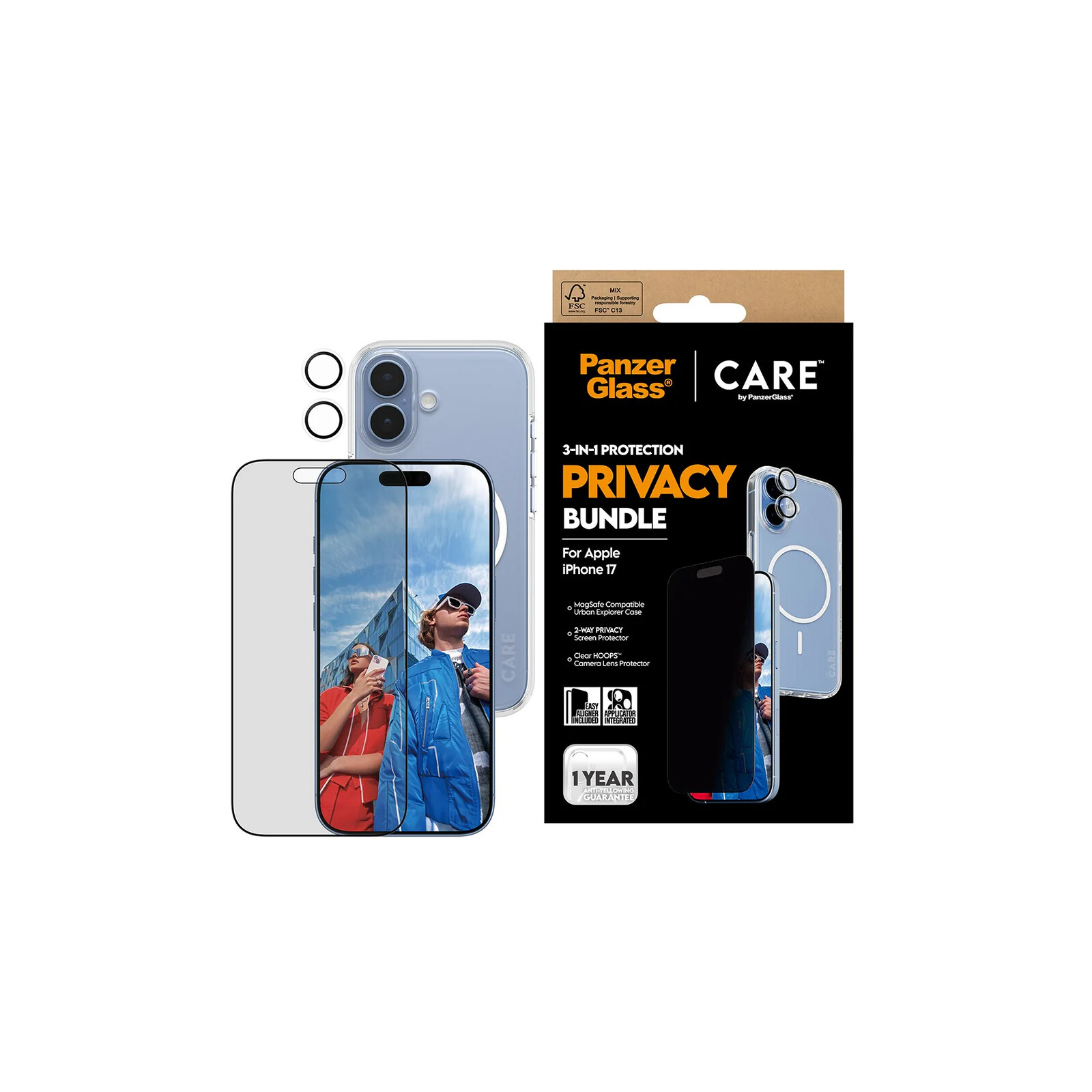 PanzerGlass CARE 3-in-1 Flagship Privacy iPhone 17