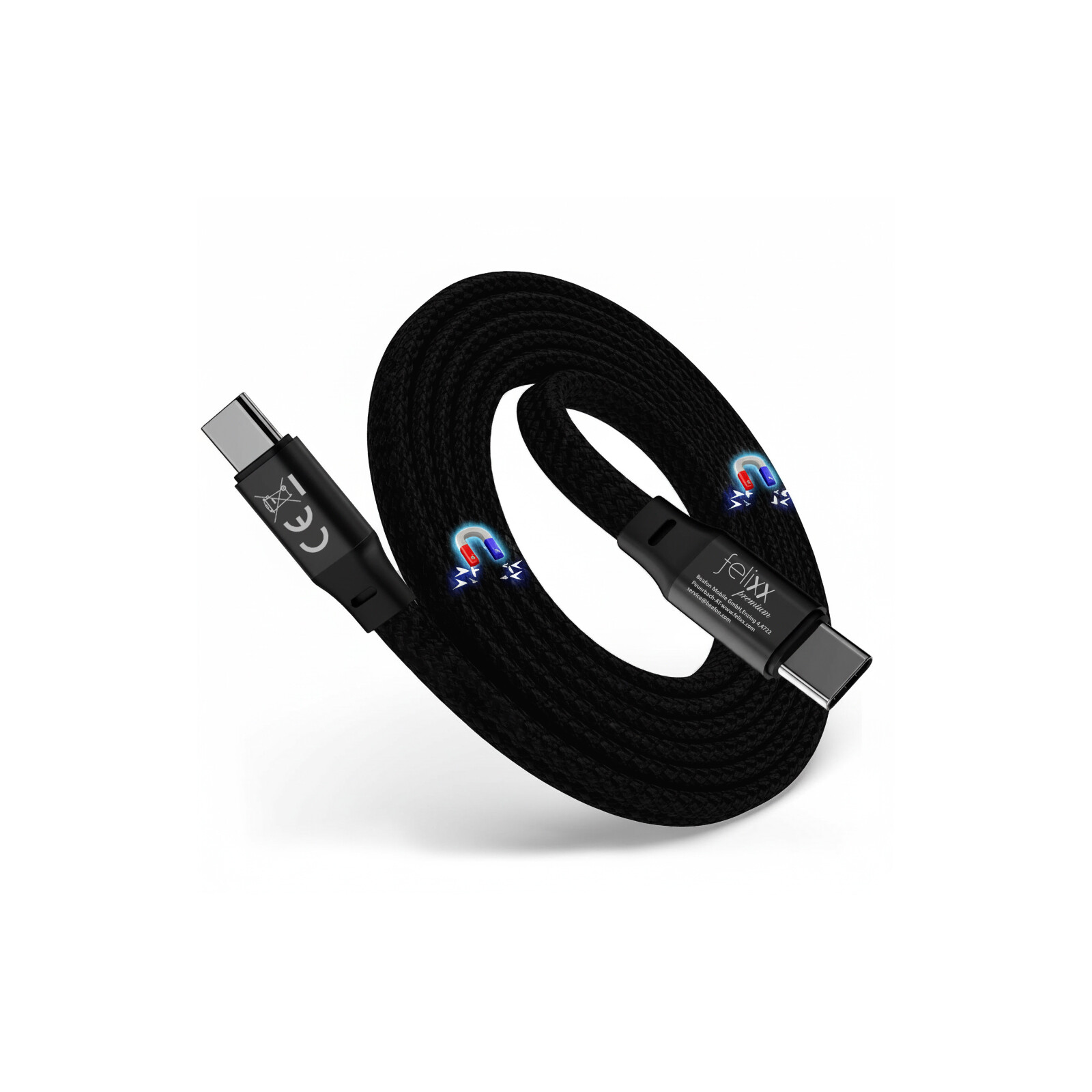 Felixx 240W Flat Mag.Lade-Datenkabel USB-C PD Schwarz

