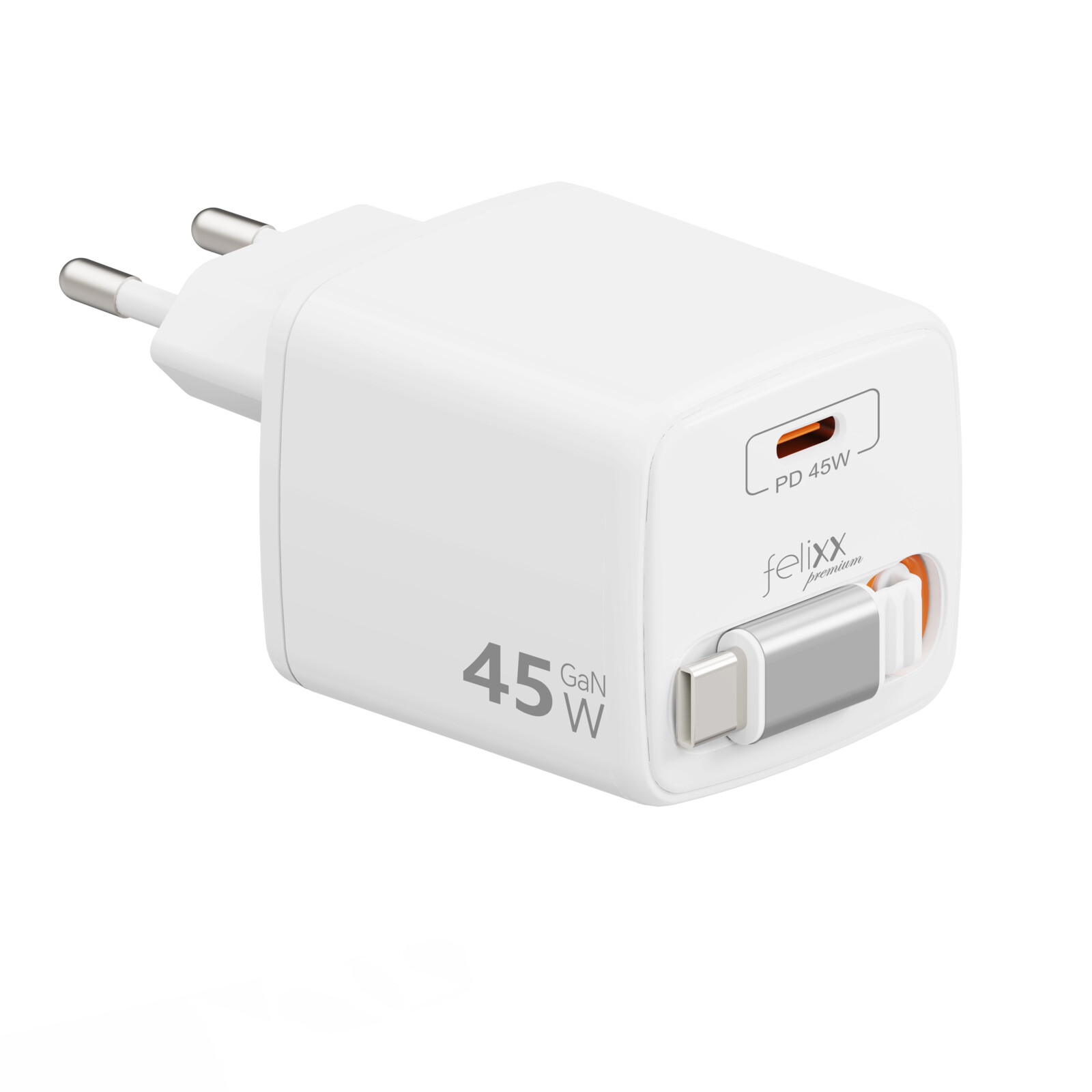 Felixx 45W Retractable Cable GaN Travel Charger Wei&szlig;
