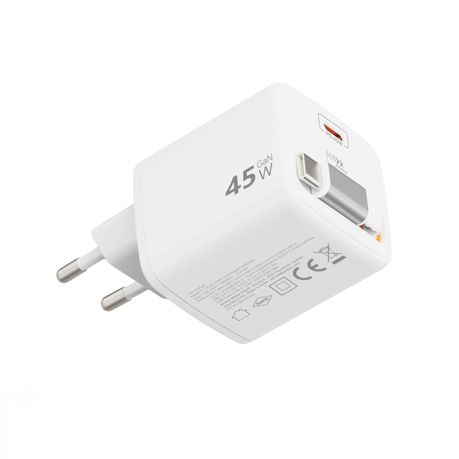 Felixx 45W Retractable Cable GaN Travel Charger Wei&szlig;
