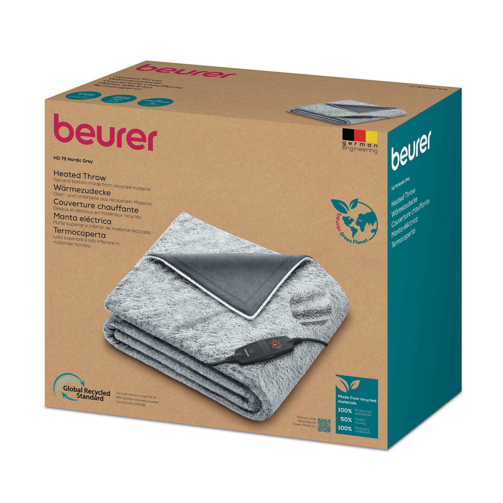 Beurer HD 75 Nordic Grey Green Planet Wärmedecke
