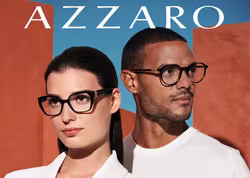 Ein Mann und eine Frau tragen jeweils eine Brille der Marke Azzaro.