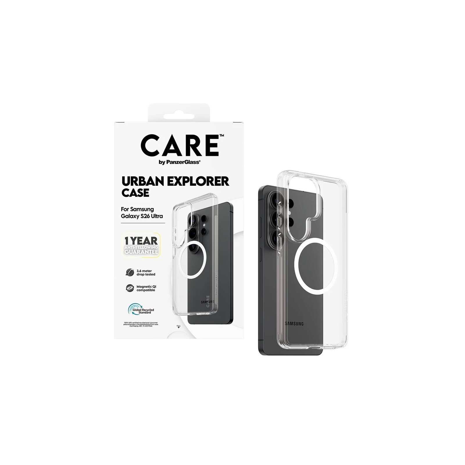 PanzerGlass Care Case Clear w.White Qi Samsung Galaxy S26 Ultra