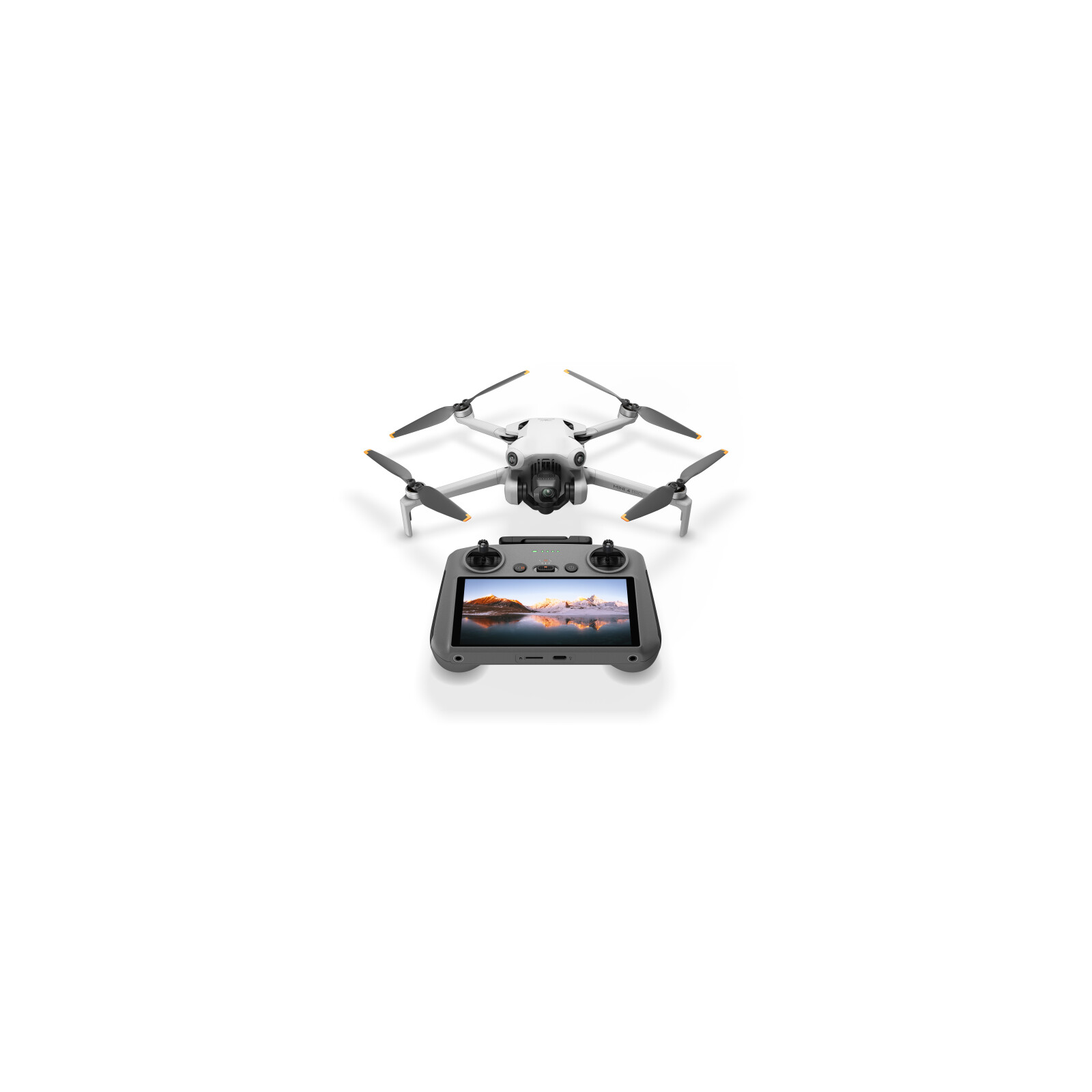 Wei&szlig;e DJI Mini4Pro Drohne mit grauer Fernsteuerung