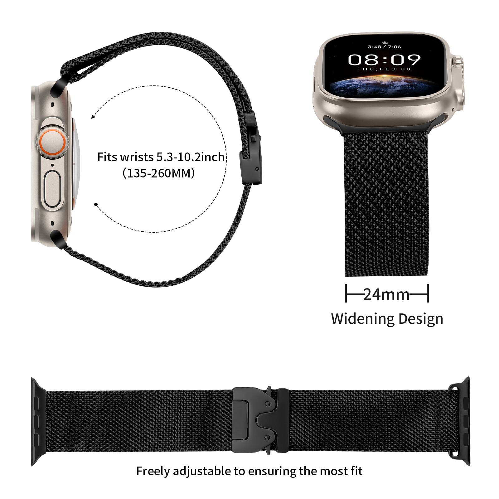 Felixx Smartwatcharmband Edelst.Milanaise Black 42/44 iWatch
