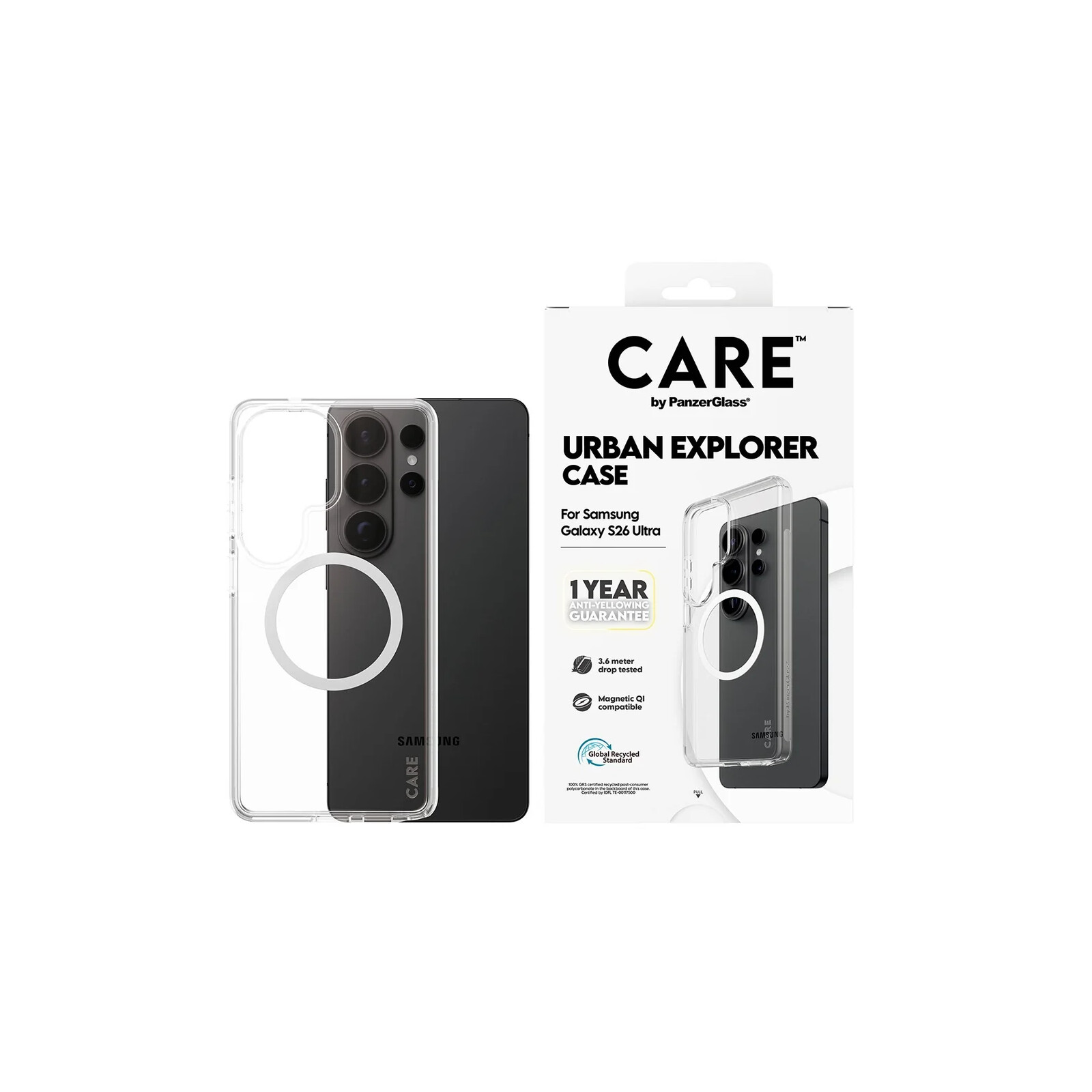 PanzerGlass Care Case Clear w.White Qi Samsung Galaxy S26 Ultra