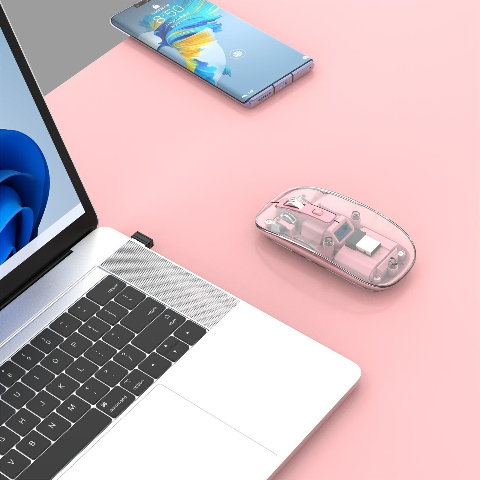 Beatec Wireless Mouse Ghost 3 - transparent pink mit LED