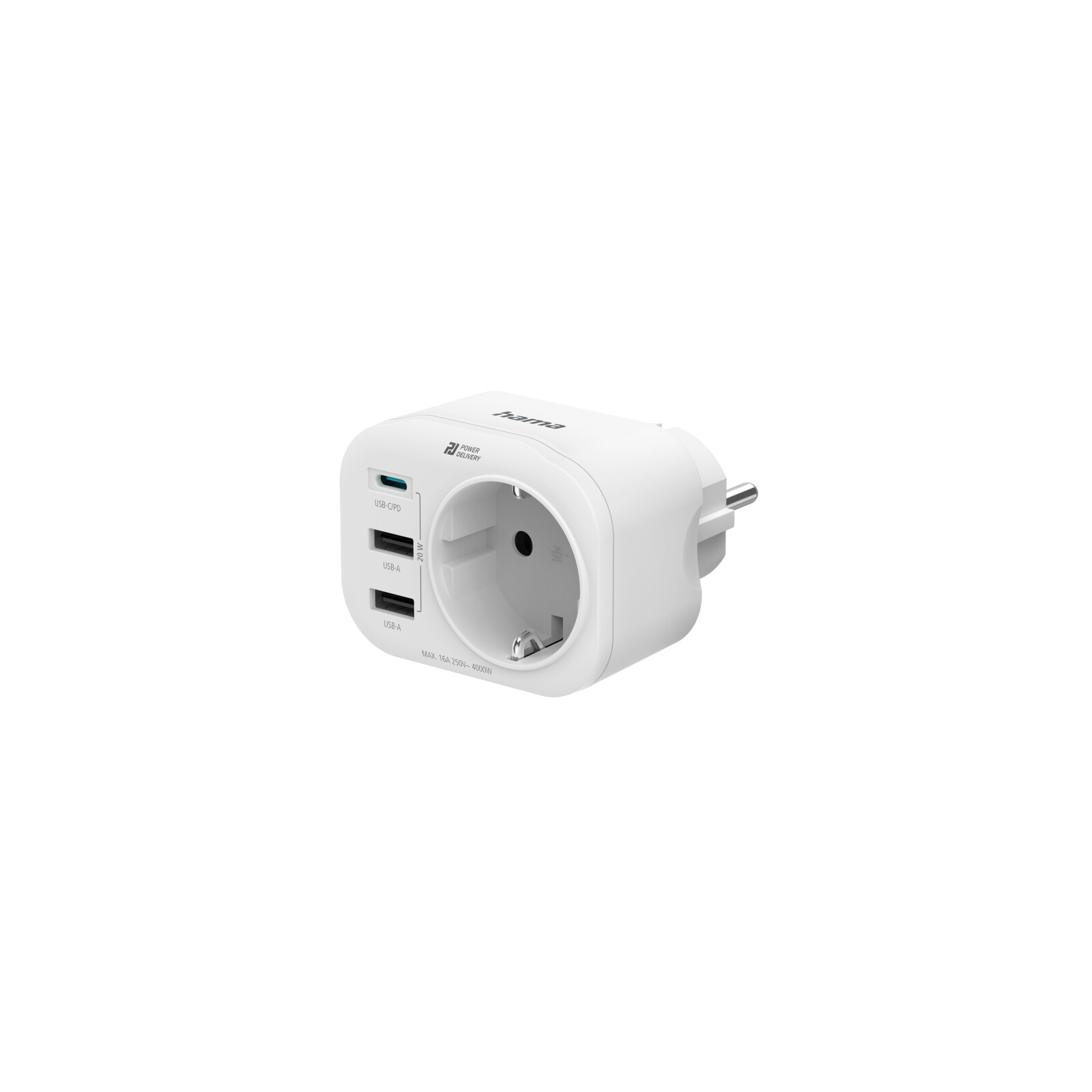 Hama Mehrfachstecker 4er Steckdose 1 USB-C PD, 2 USB-A, 20W