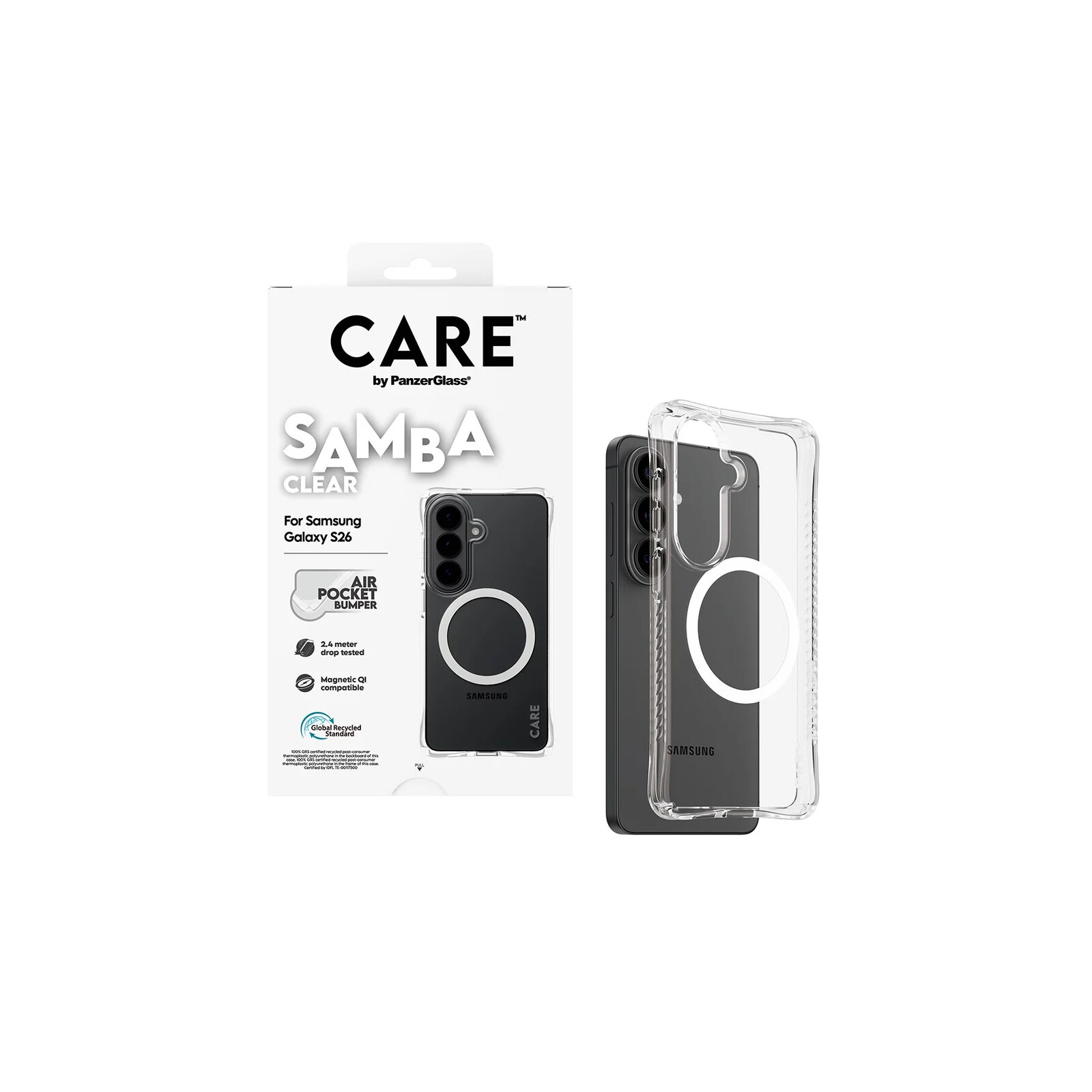 PanzerGlass Care Samba Case Clear w.White Qi Samsung Galaxy S26