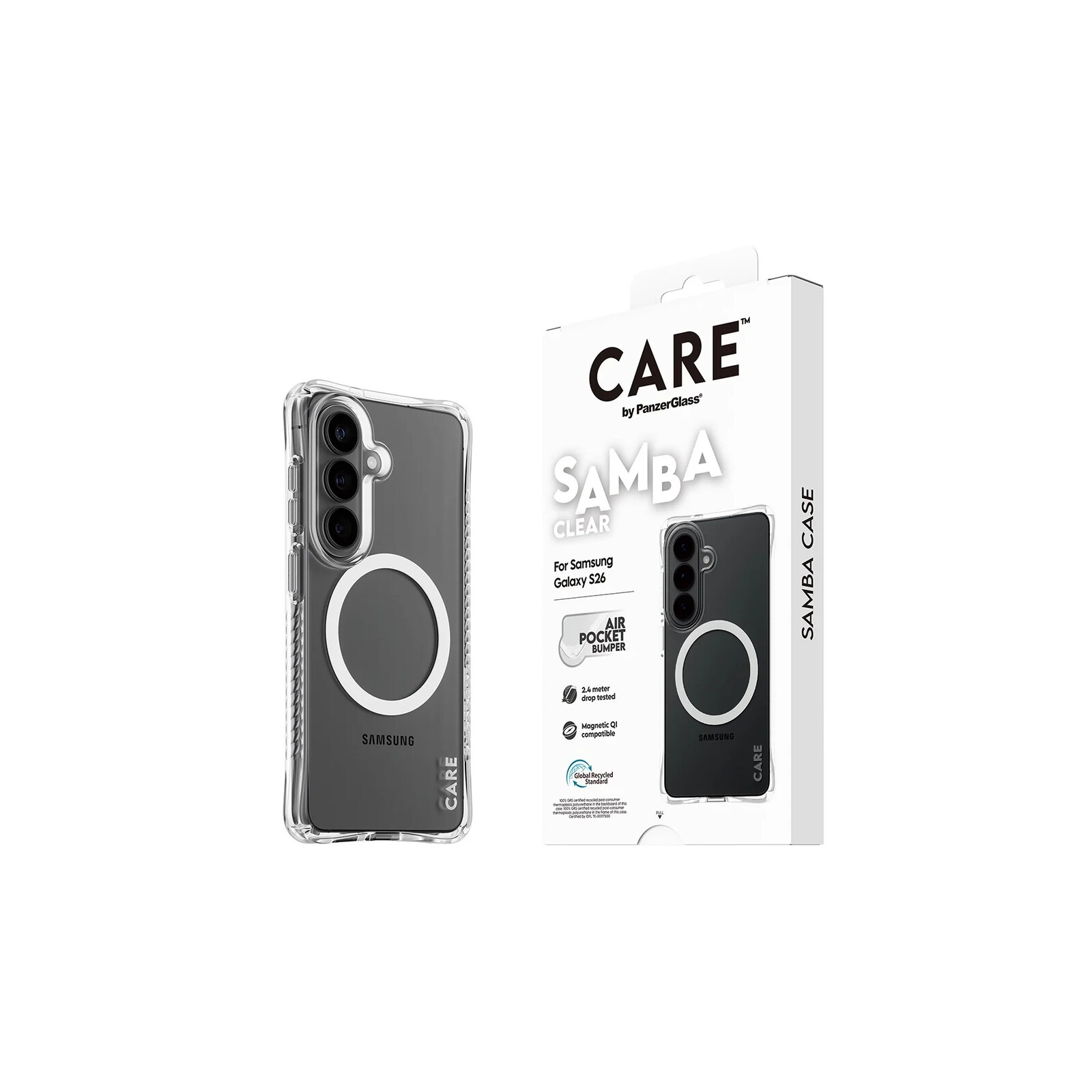 PanzerGlass Care Samba Case Clear w.White Qi Samsung Galaxy S26