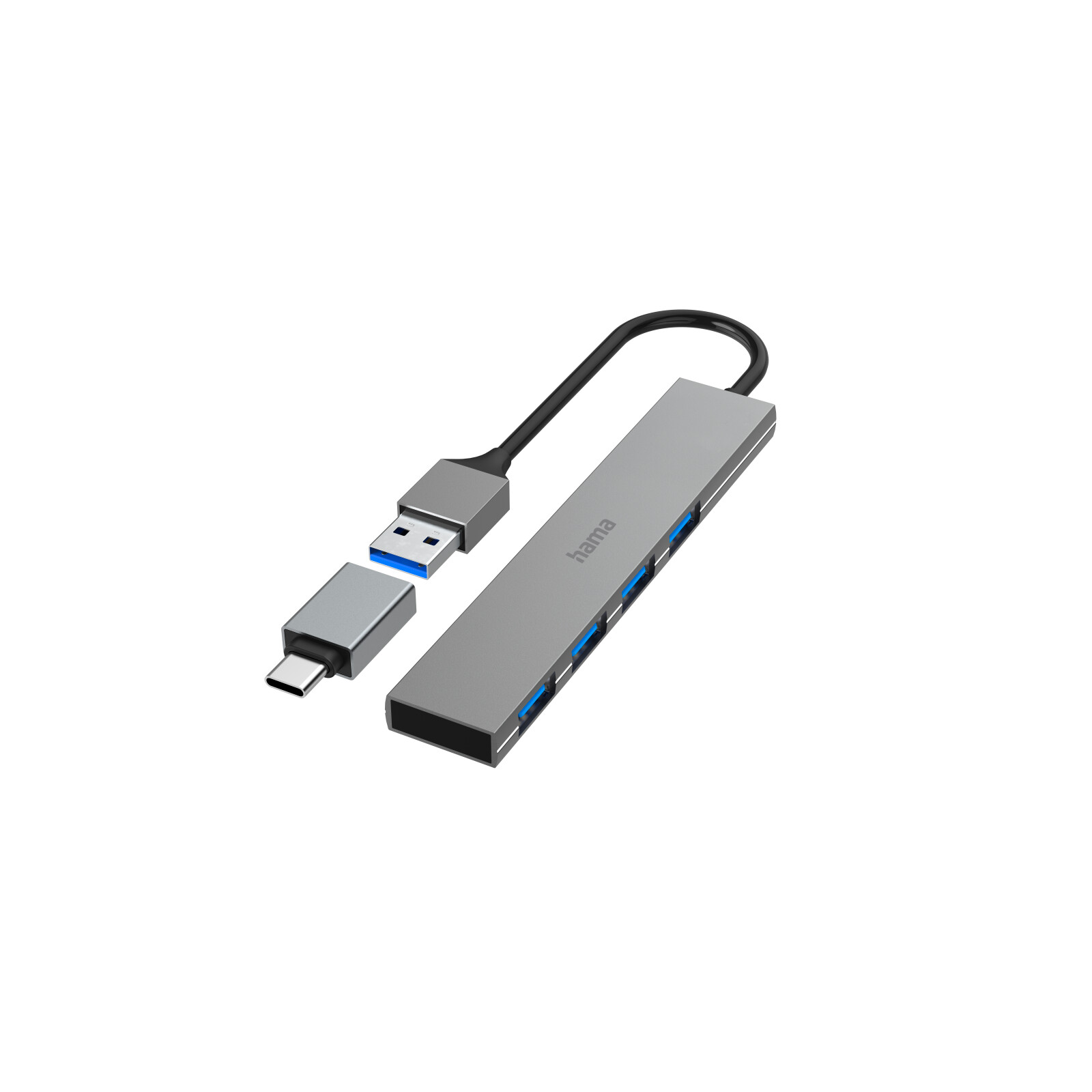 Hama USB-Hub 4 Ports USB-A/USB-C mit Adapter