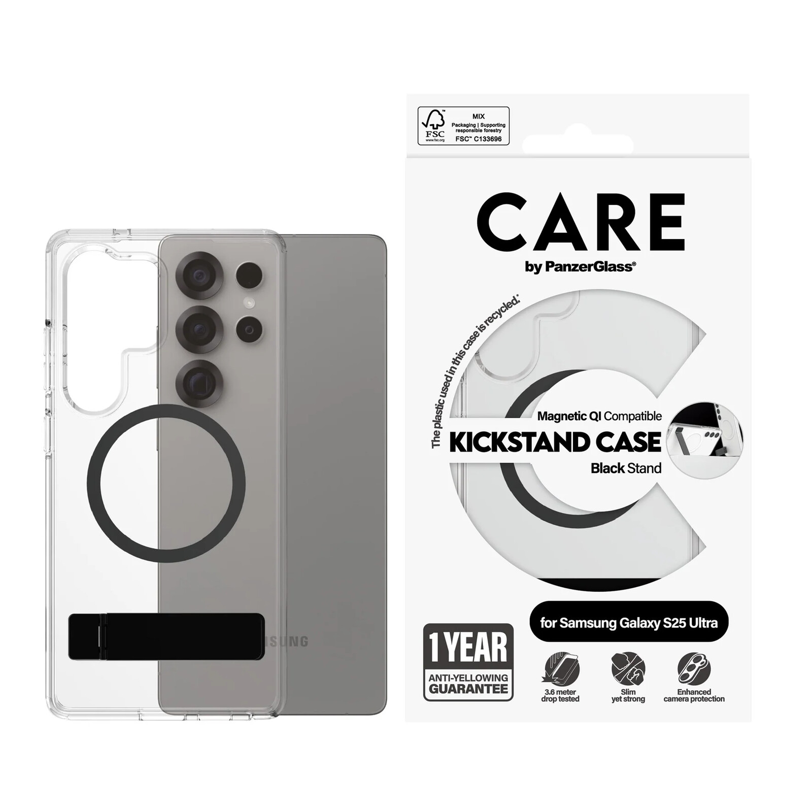 CARE PanzerGlass Case Transparent Kickstand S25 Ultra