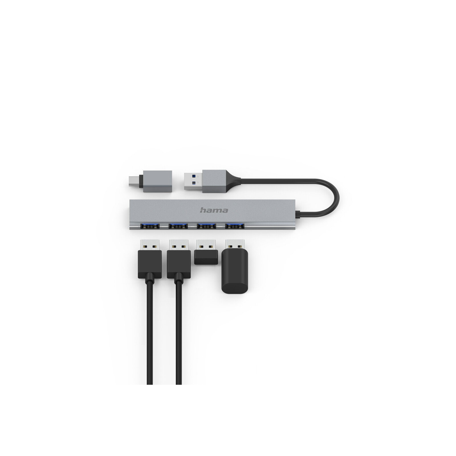 Hama USB-Hub 4 Ports USB-A/USB-C mit Adapter