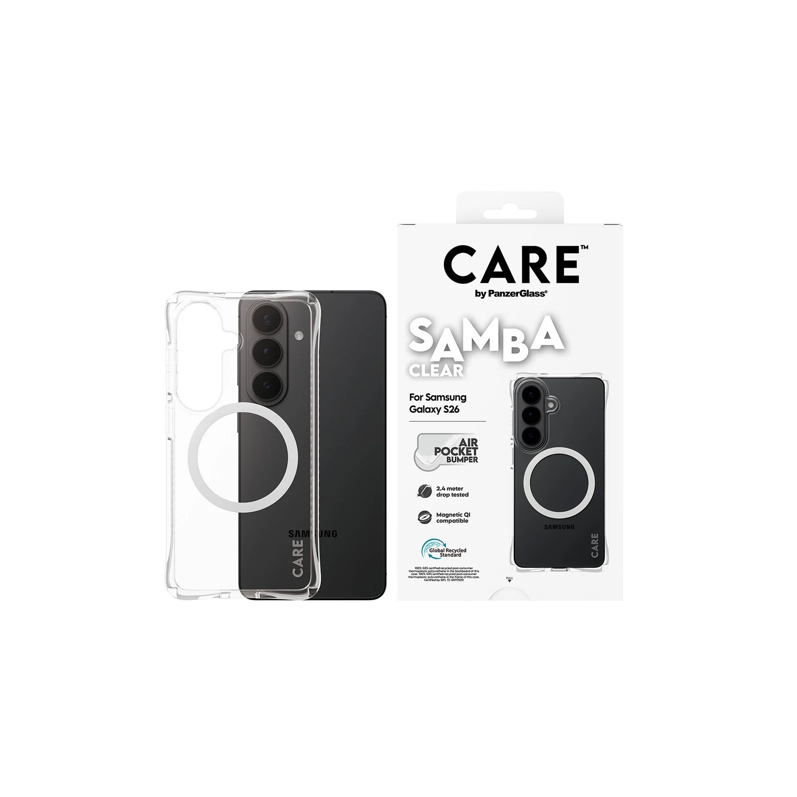 PanzerGlass Care Samba Case Clear w.White Qi Samsung Galaxy S26