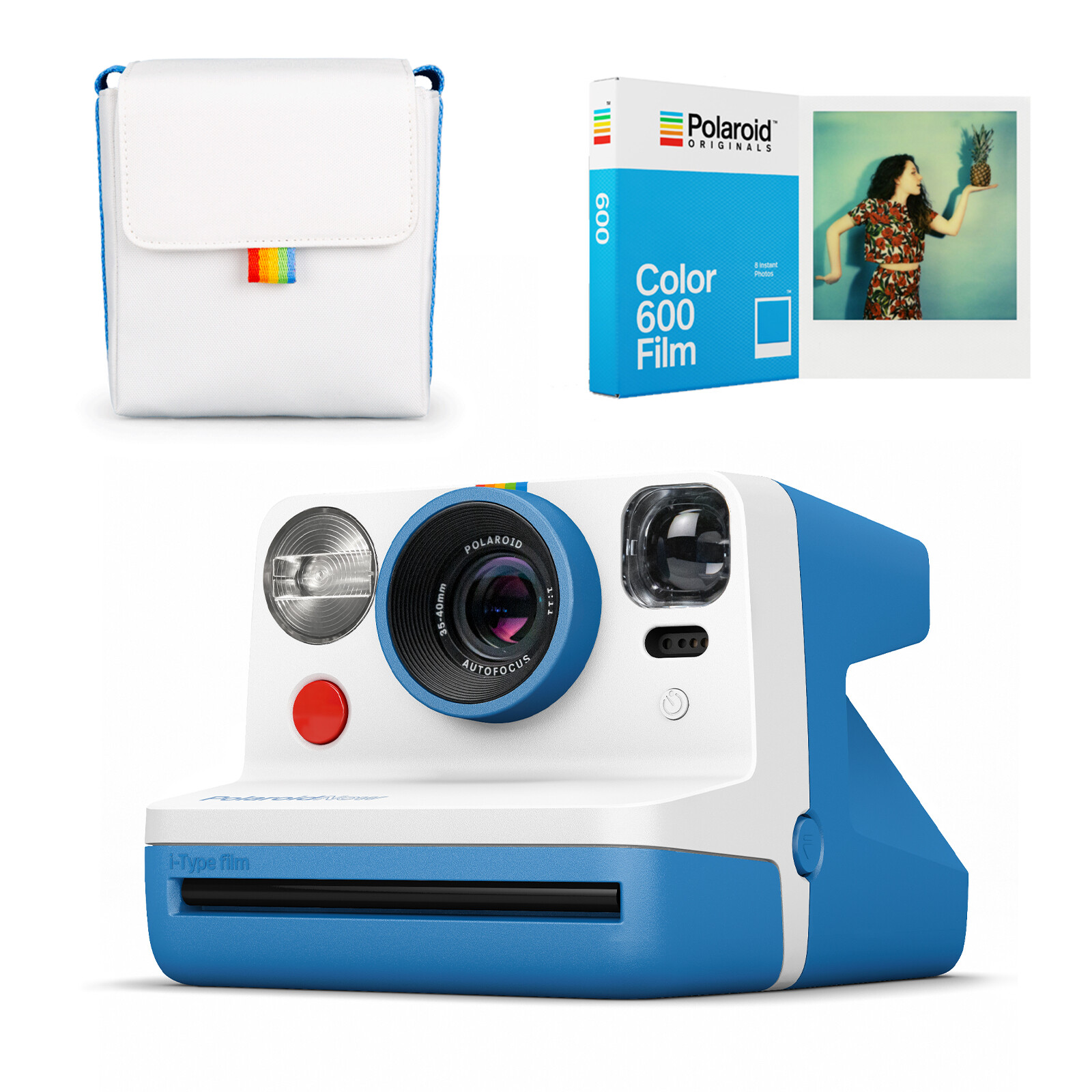 Polaroid Now gelb + Now Bag + Color 600 Film