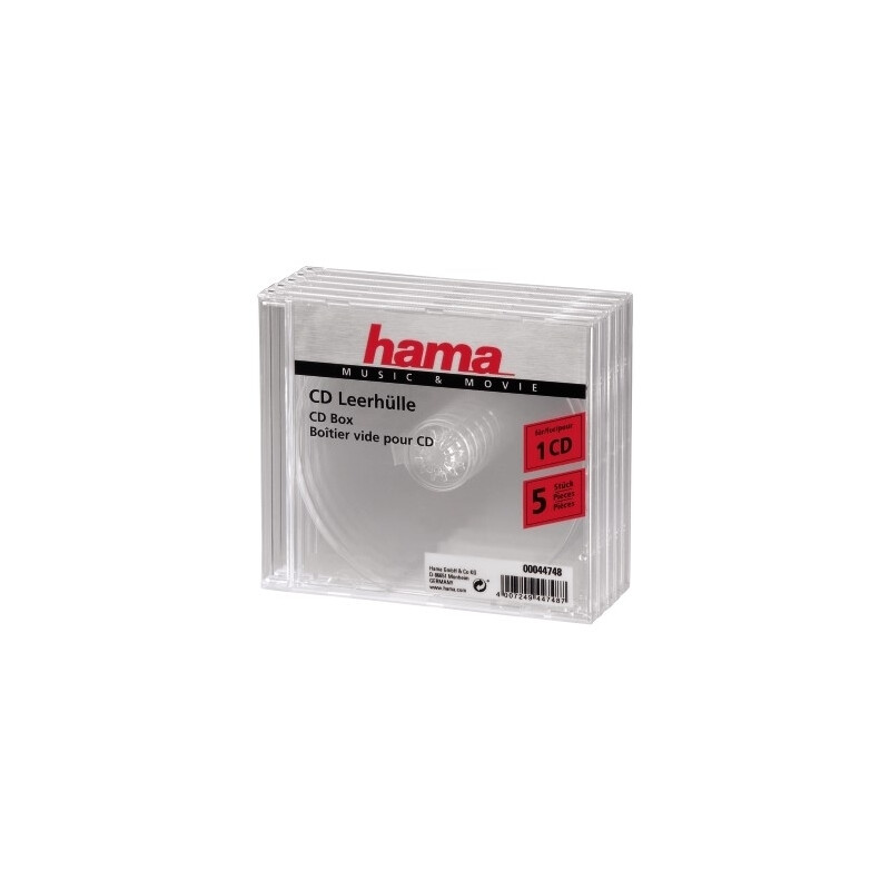 Hama 44748 CD-Leerhülle Standard, 5er-Pack, Transparent