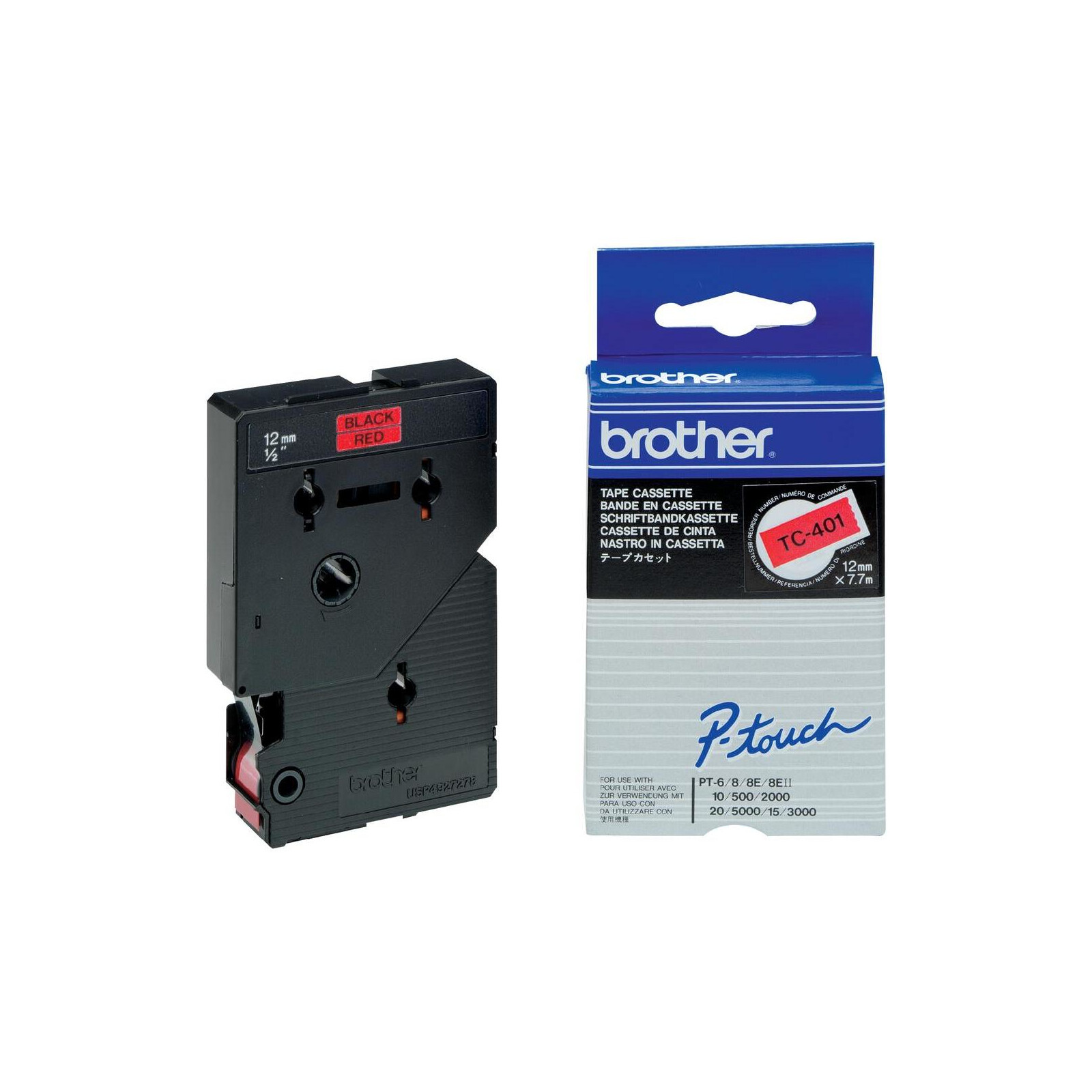 Brother TC401 Schriftband  rot/Sw 12mm