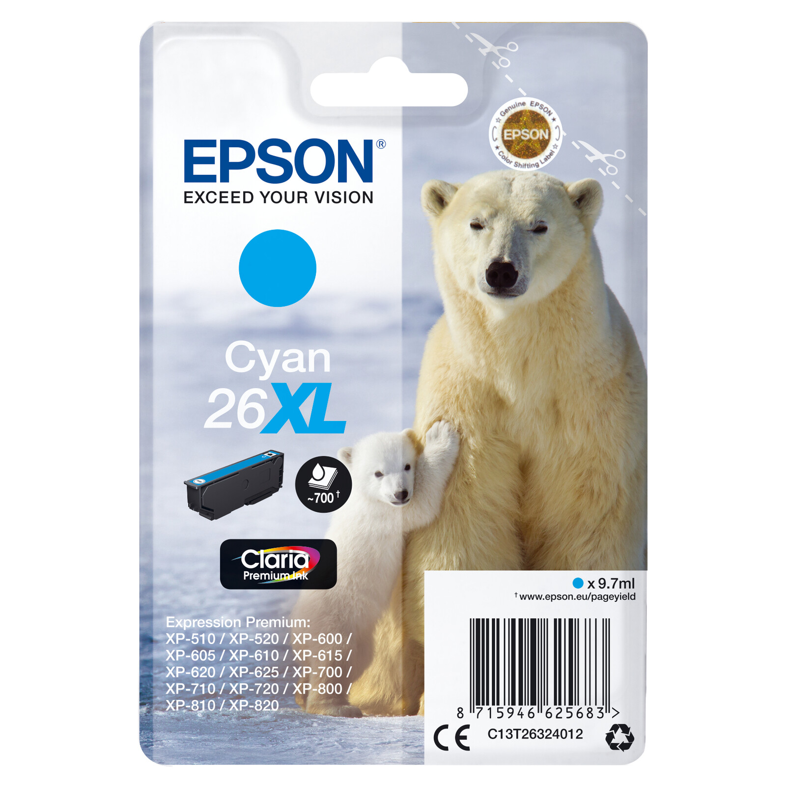 Epson 26XL T2632 Tinte Cyan 9,7ml
