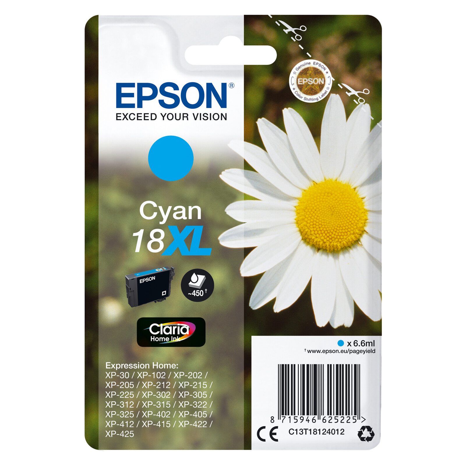 Epson 18XL T1812 Tinte Cyan 6,6 ml