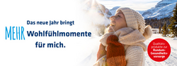 lachende Frau vor verschneiter Bergkulisse und Text “Qualitätsprodukte zur Gesundheitsvorsorge”
