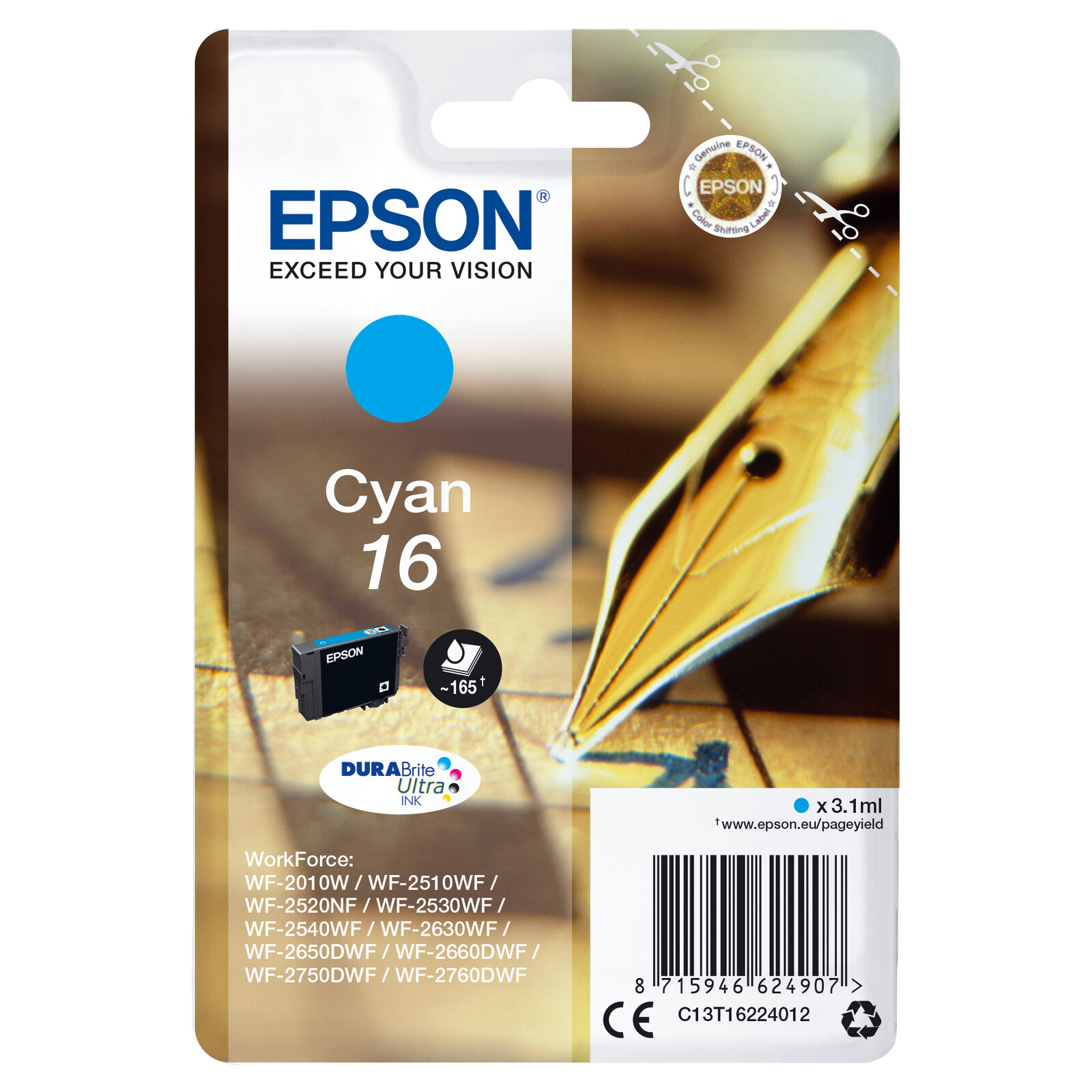 Epson 16 T1622 Tinte Cyan 3,1ml