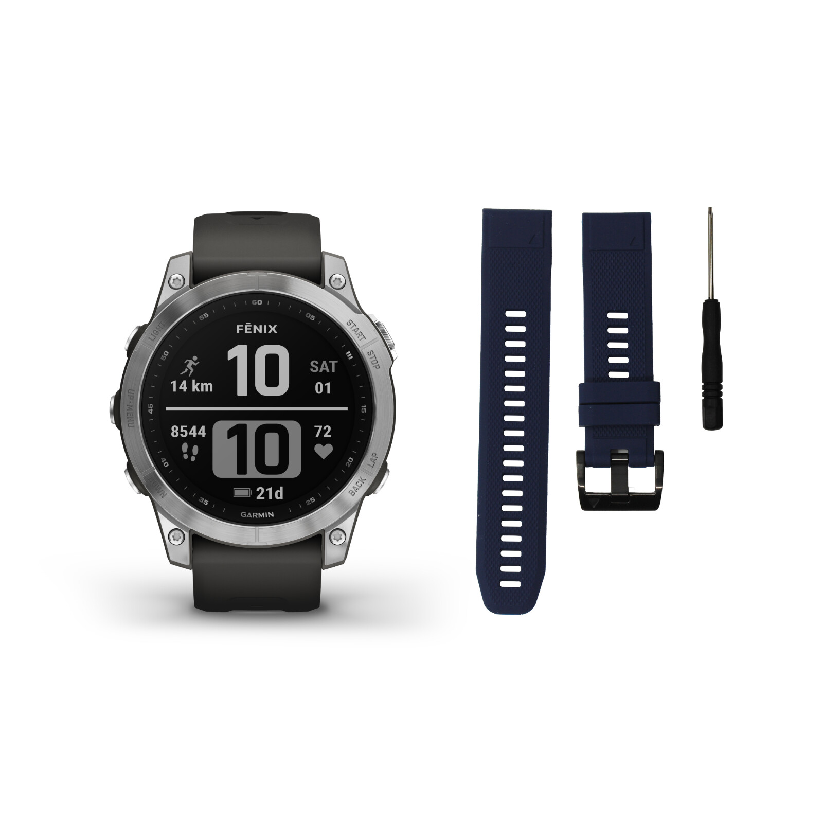 Garmin Fenix 7 silver/graphite + Gratis Mika Band dunkelblau


