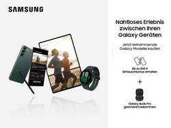 "zwei joggende Männer und diverse Samsung Produkte sowie Infos zum Samsung Eintauschbonus "