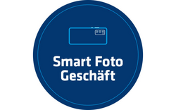  Smartphone Icon auf blauem Hintergrund und Text “Smart Foto Geschäft”
