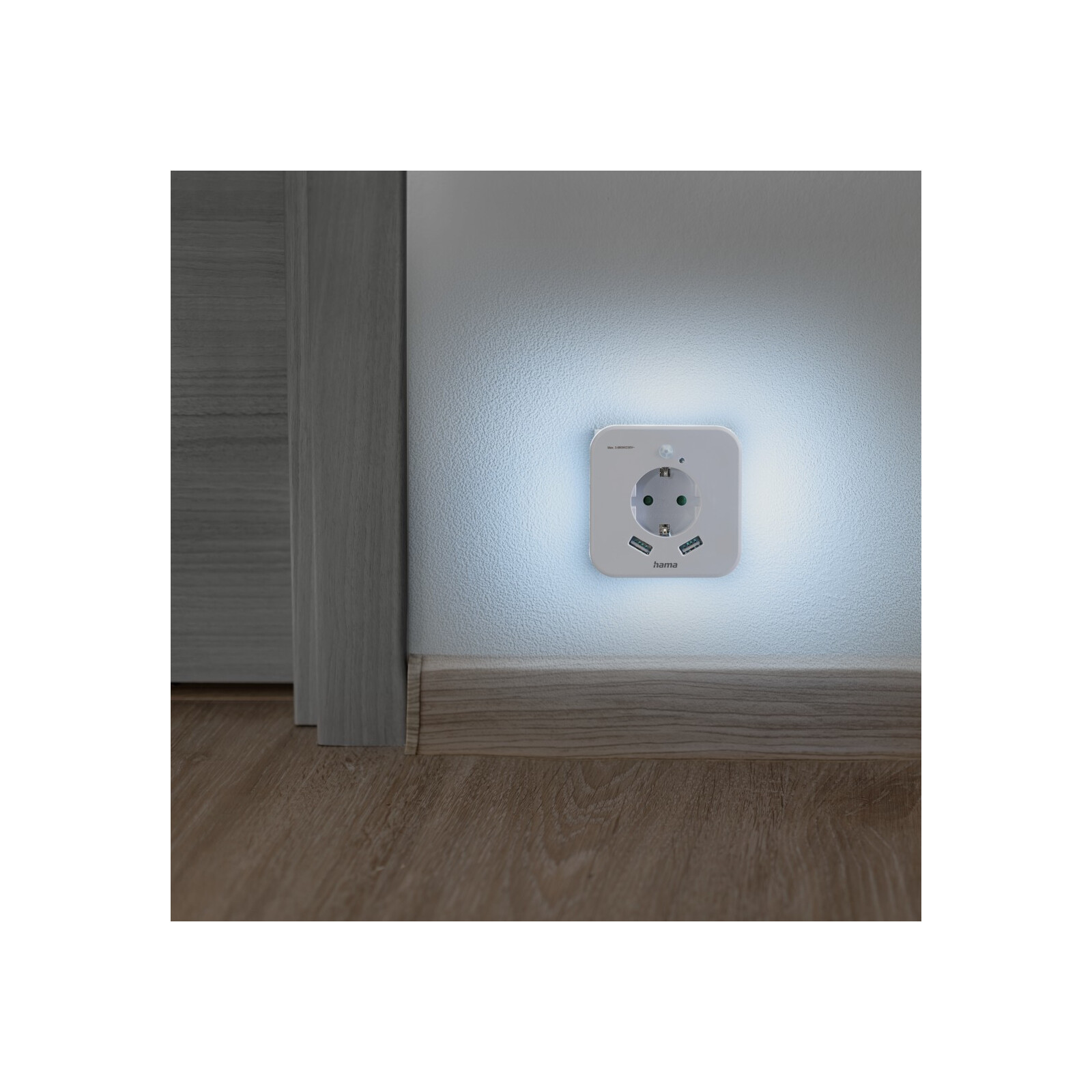 Hama LED-Nachtlicht mit Steckdose 2 USB-Ausgänge