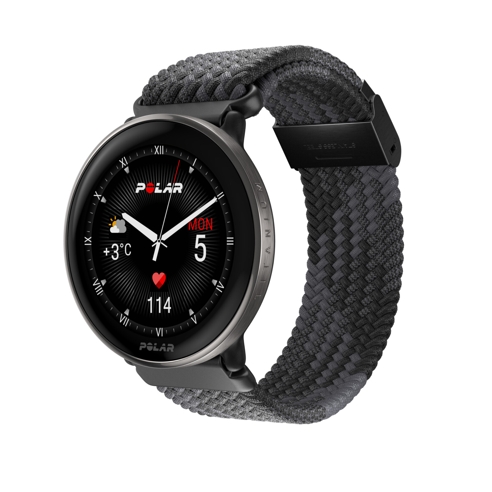 Polar Wechselband 20mm geflochten Garn schwarz S-L