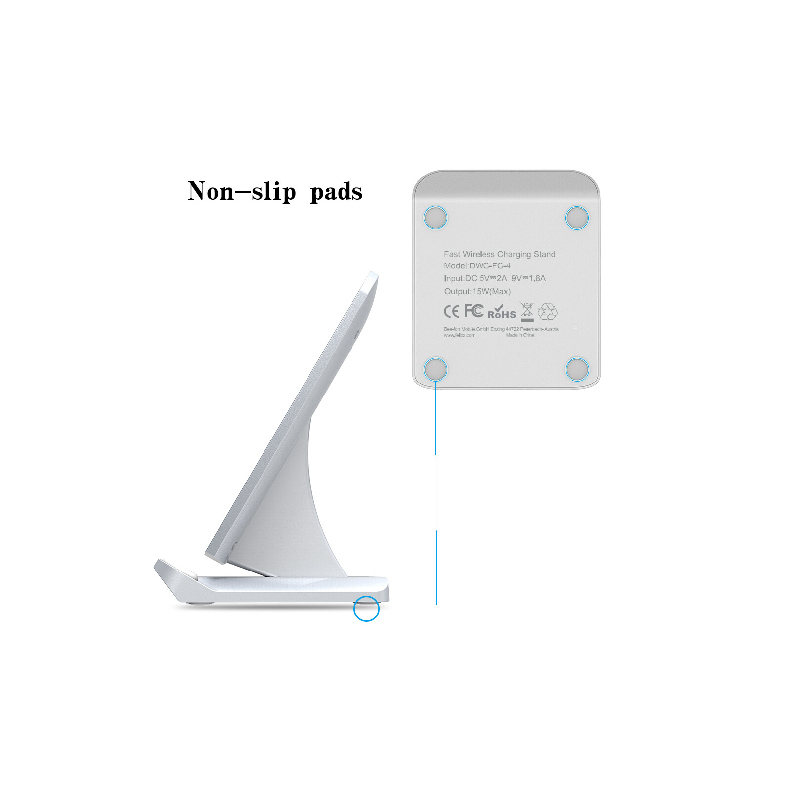 Felixx Premium Wireless Fast Charger Desktop Stand Qi white 