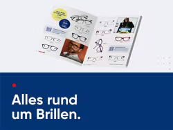 Ge&ouml;ffnetes aktuelles Optik Flugblatt auf wei&szlig;em Hintergrund. Darunter befindet sich folgender Text: "Alles rund um Brillen."