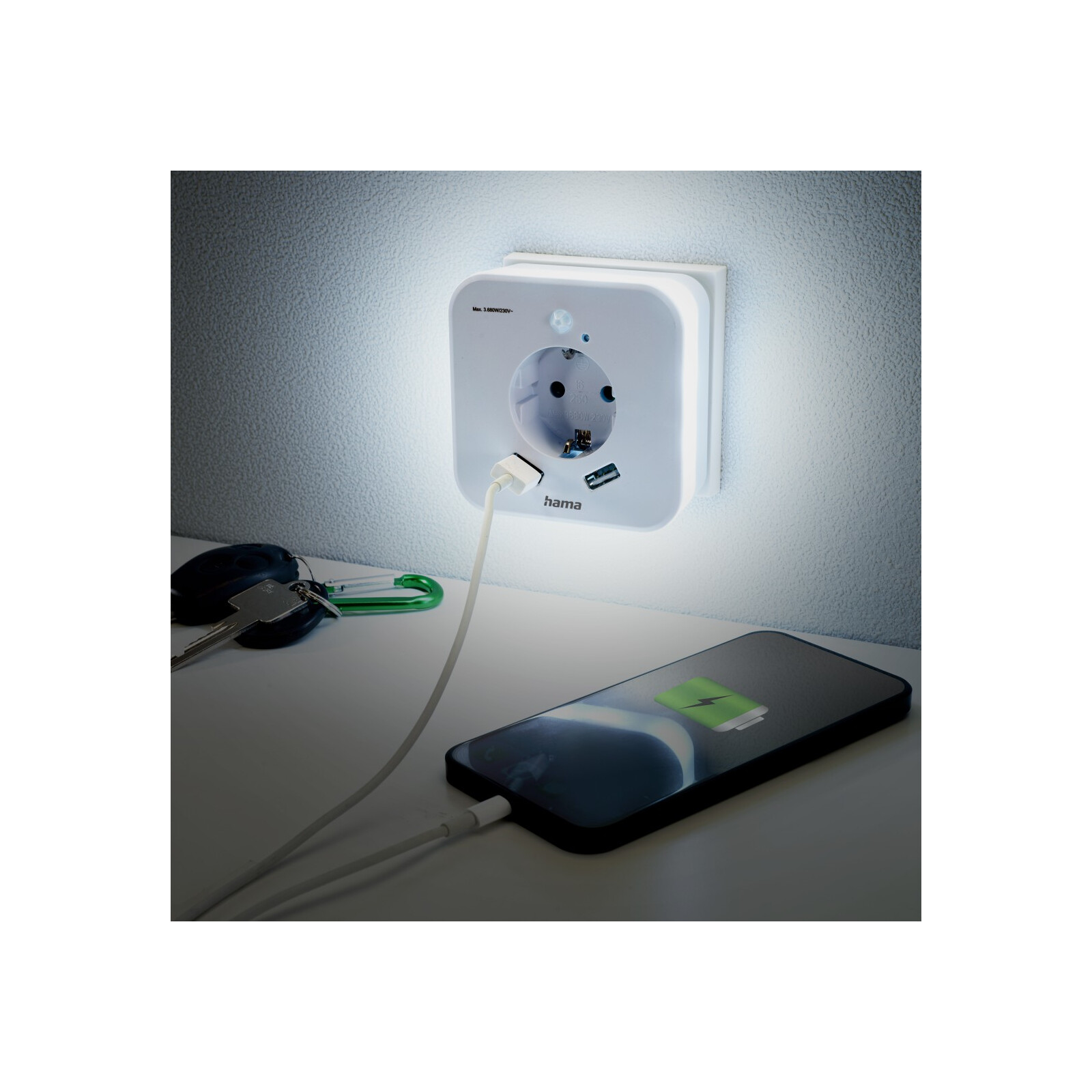 Hama LED-Nachtlicht mit Steckdose 2 USB-Ausgänge