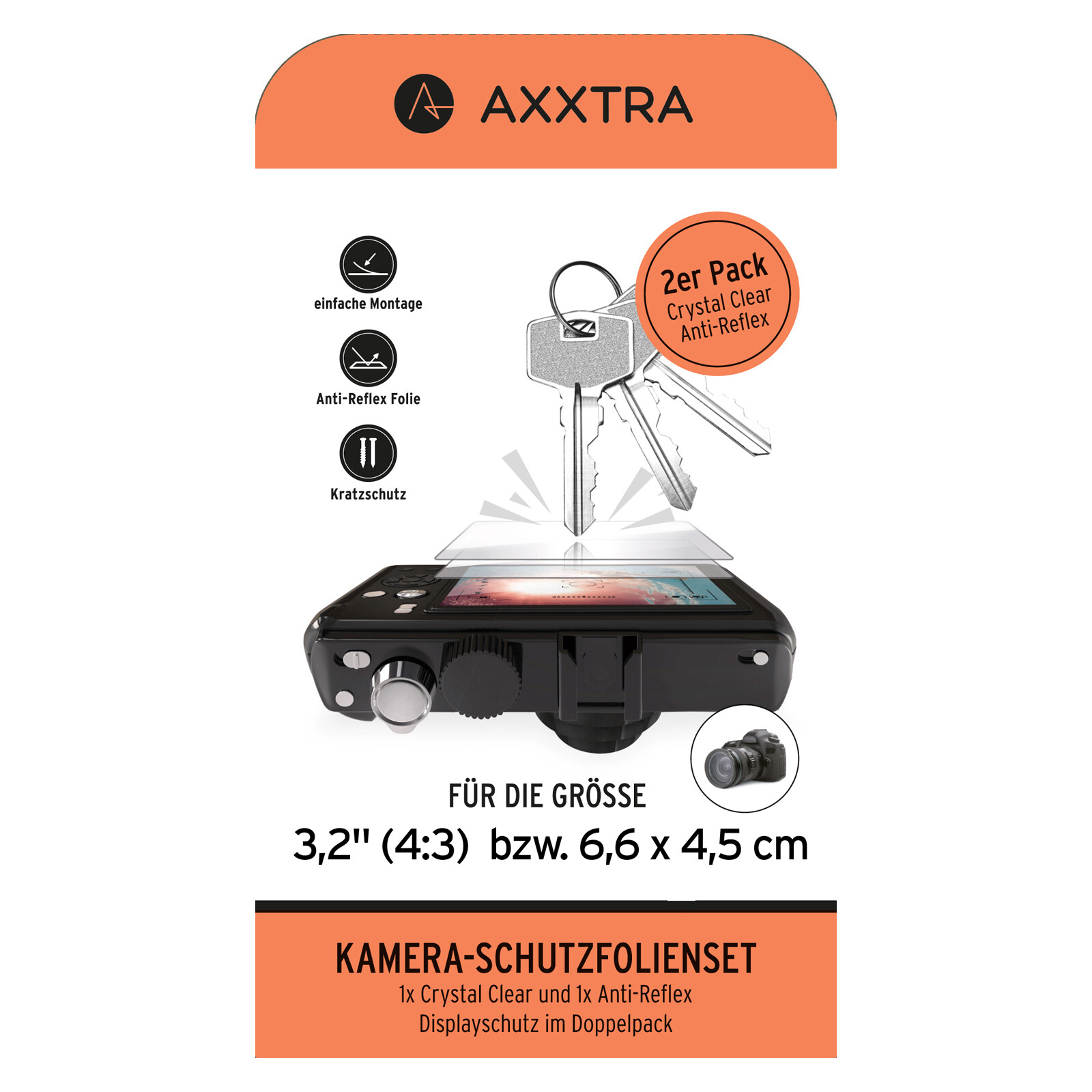Axxtra 3,2" 6,6 x 4,5cm Displayschutzfolie