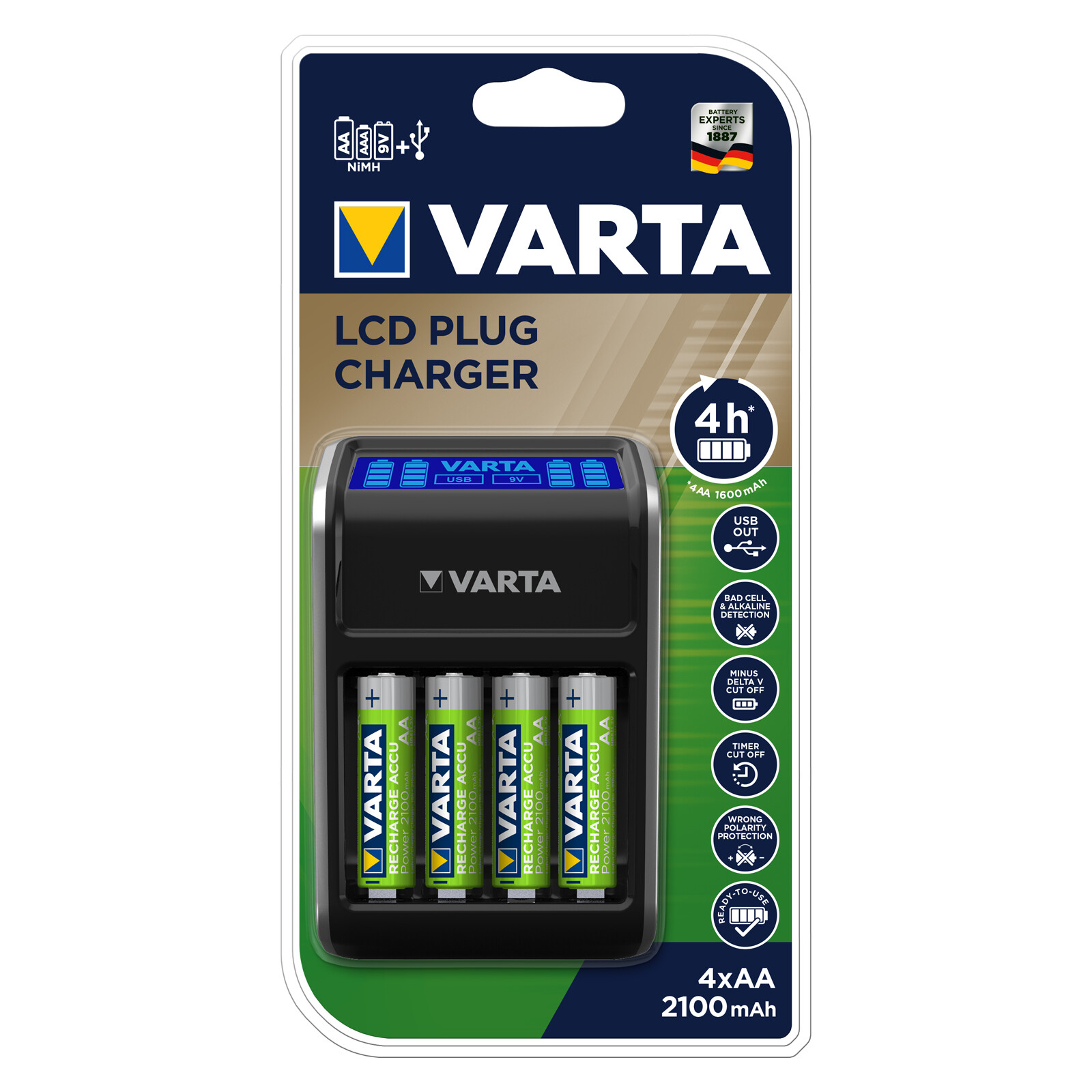 Varta LCD Plug Charger incl. 4x AA 2100 mAh