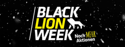 weiße und gelbe Schrift zur Black Lion Week auf schwarzem Hintergrund mit weißen Schneeflocken