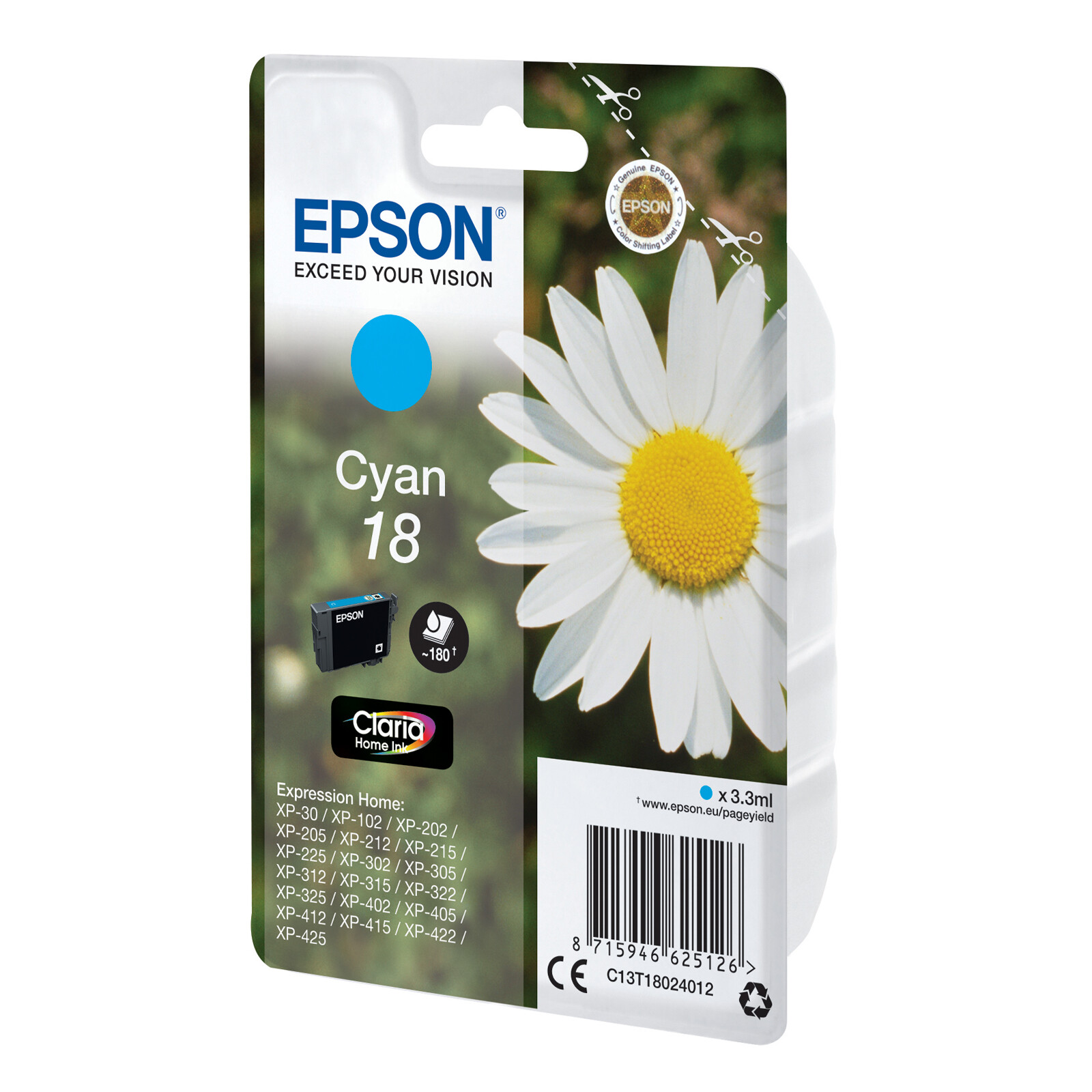 Epson 18 T1802 Tinte Cyan 3,3ml