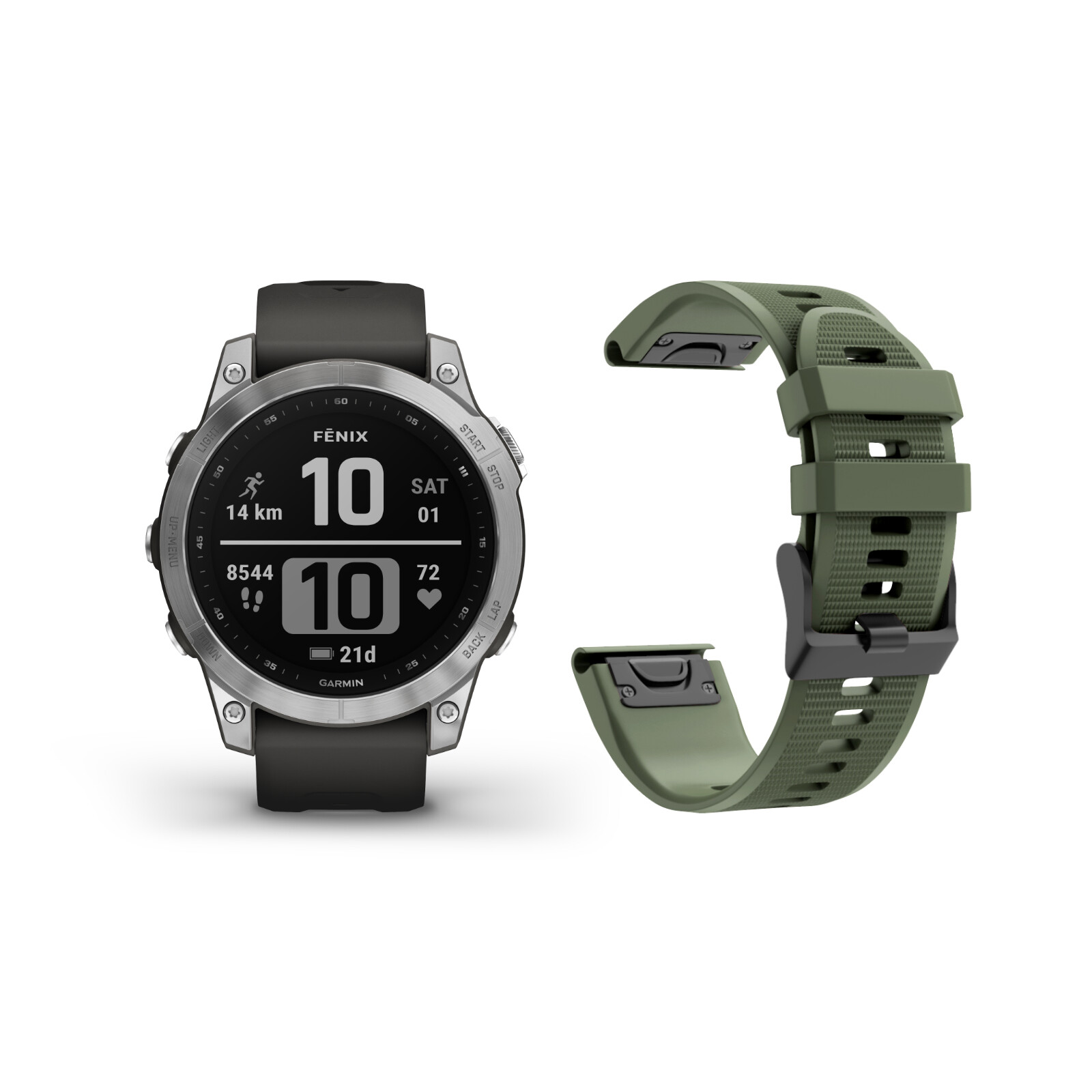 Garmin Fenix 7 silver/graphite + Gratis Mika Band grün
