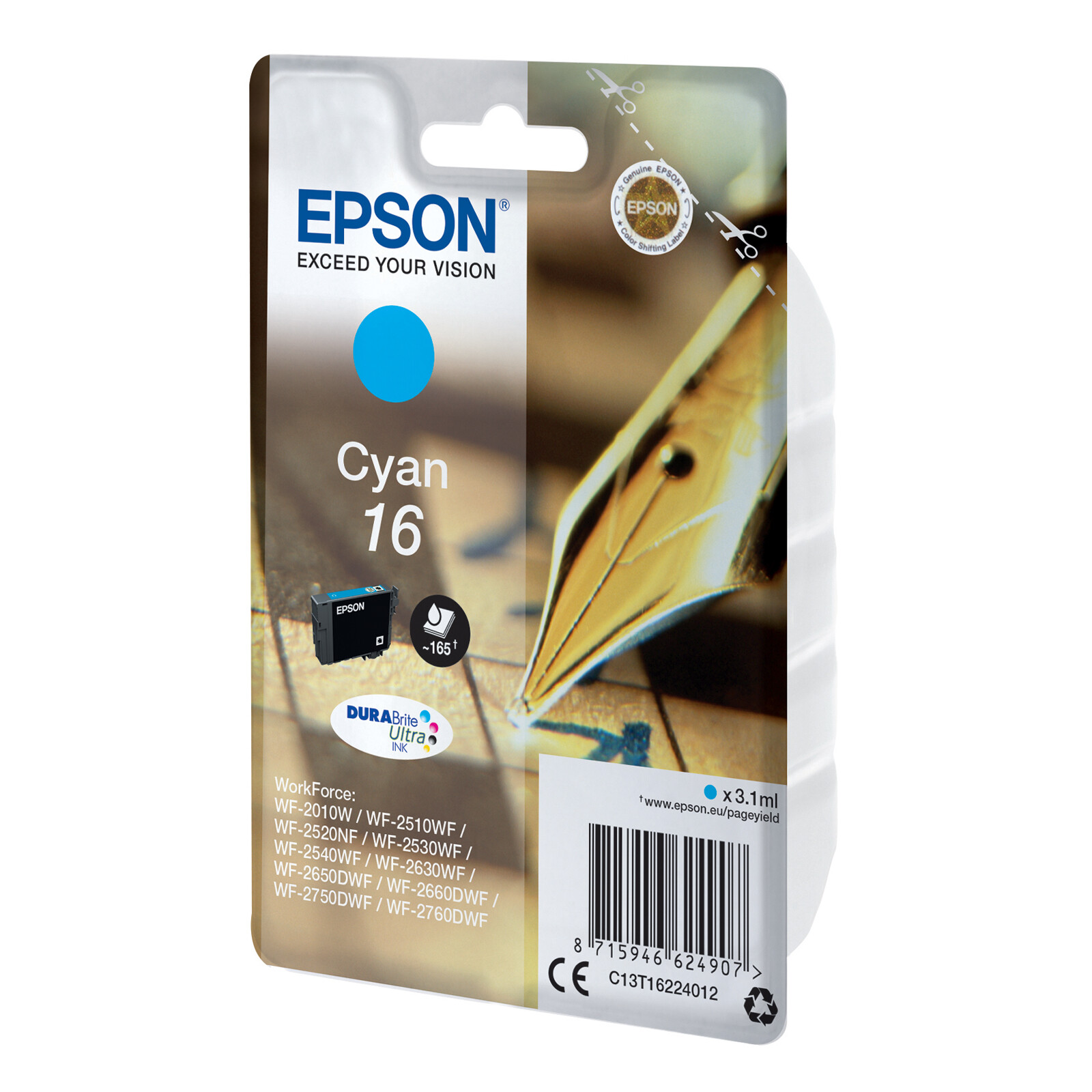 Epson 16 T1622 Tinte Cyan 3,1ml