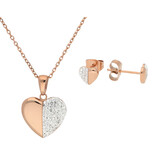 Edelstahlset Herz Kristalle rosefarben Edelstahlset Herz Kristalle rosefarben