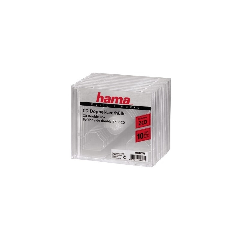 Hama 44753 CD-Doppel-Leerhülle Standard, 10er-Pack, Transpar