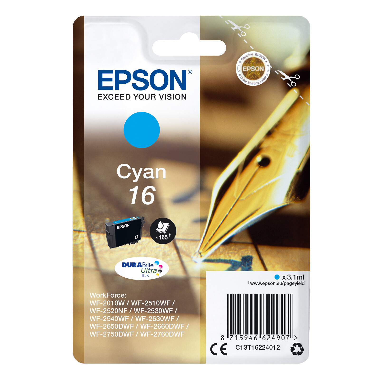Epson 16 T1622 Tinte Cyan 3,1ml