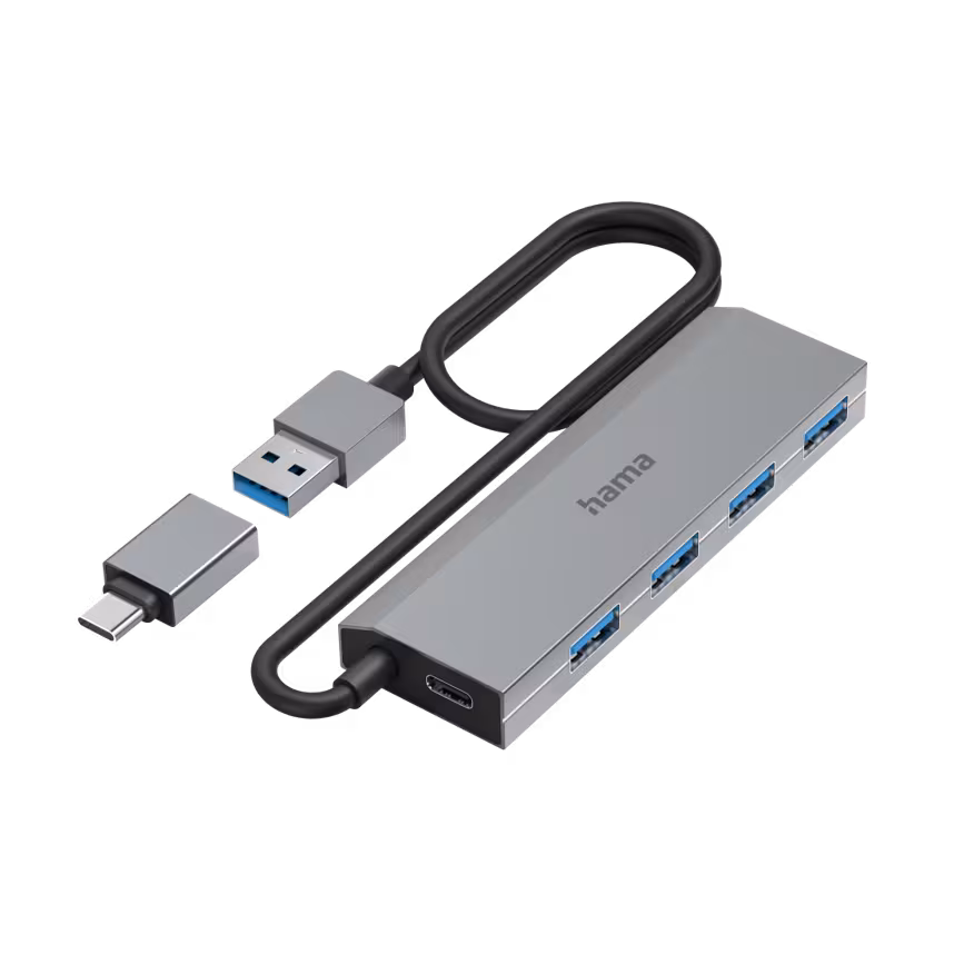 Hama USB-Hub 4 Ports USB-A/USB-C und USB-C Netzteil 