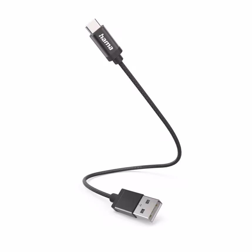 Hama Ladekabel, USB-A - USB-C, 0,2m, Nylon, schwarz 