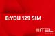 Eine Grafik mit rotem Hintergrund. In weiß steht folgender Text: "B:YOU 129 SIM." Das weiße MTEL Logo befindet sich in der rechten unteren Ecke.