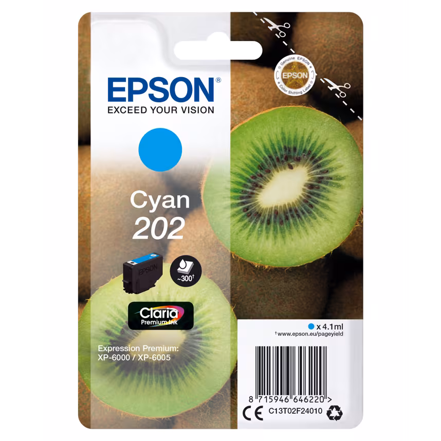 Epson 202 T02F2 Tinte Cyan 4,1ml
